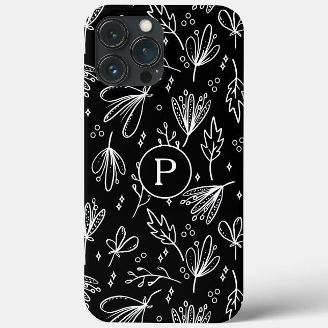 Coques Case-Mate iPhone Motif floral noir et blanc Monogram Moderne (Verso)