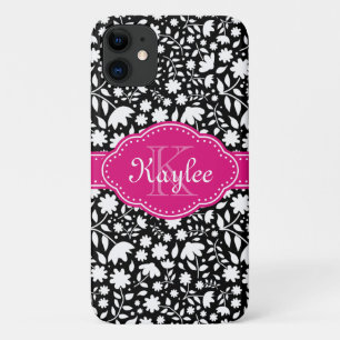 Case-Mate iPhone Case Motif floral noir et blanc Monogramme rose