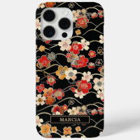 Motif floral noir japonais monogrammé
