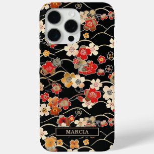 Coque Case-Mate iPhone Motif floral noir japonais monogrammé