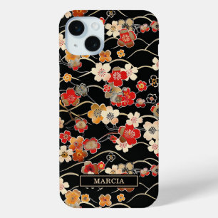 Coque Case-Mate iPhone Motif floral noir japonais monogrammé