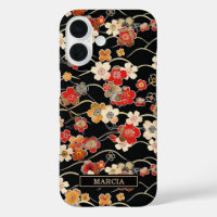 Motif floral noir japonais monogrammé