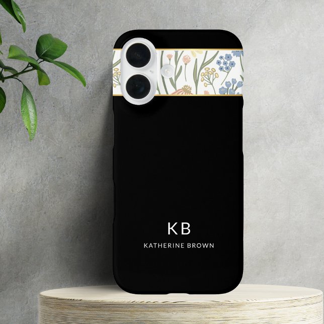 Coques Case-Mate iPhone Motif floral noir mignon Monogramme Moderne  (Créateur téléchargé)