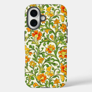 Coque Pour iPhone 16 Motif floral orange et jaune Art Nouveau