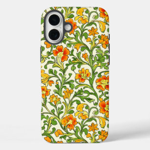 Coque Pour iPhone 16 Plus Motif floral orange et jaune Art Nouveau