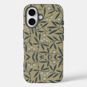 Coque Pour iPhone 16 Motif floral orné avec des vignes bleu foncé 