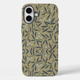 Coque Pour iPhone 16 Plus Motif floral orné avec des vignes bleu foncé