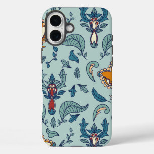Coque Pour iPhone 16 Plus Motif floral orné sur fond bleu pâle