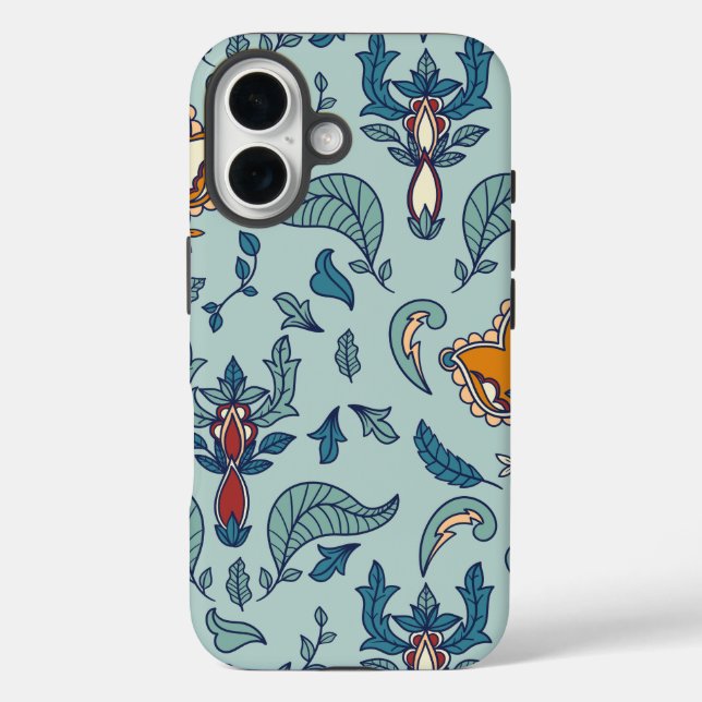 Coques Case-Mate iPhone Motif floral orné sur fond bleu pâle (Verso)