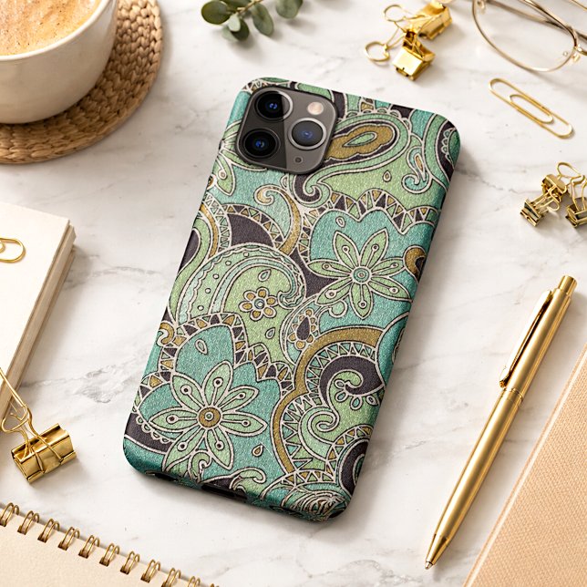 Coques Case-Mate iPhone Motif floral paisley turquoise bleu foncé chic (Créateur téléchargé)