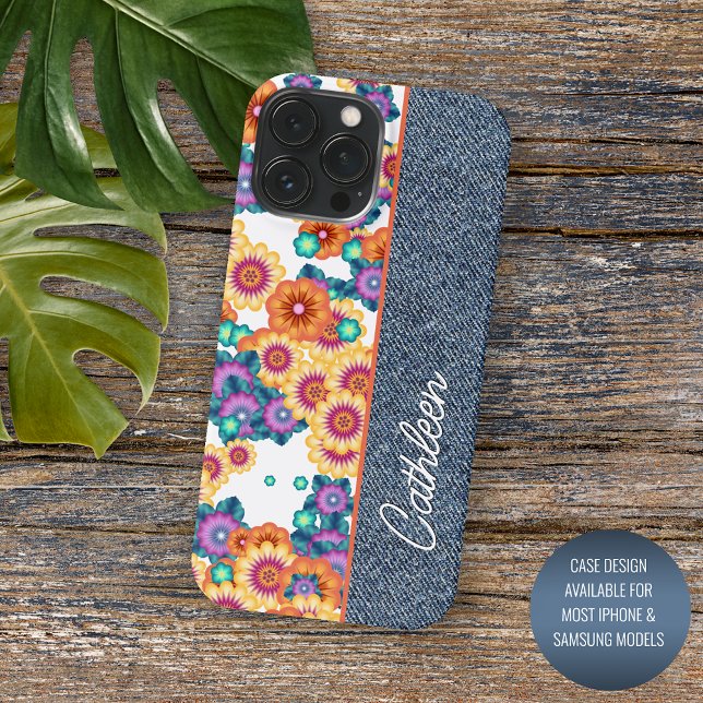 Coques Case-Mate iPhone Motif Floral Personnalisé Sur Jeans Faux Blue Deni (Créateur téléchargé)