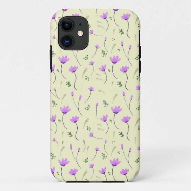 Coques Case-Mate iPhone motif floral pourpre sur jaune (Dos)