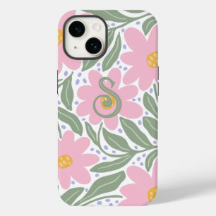 Coque Case-Mate iPhone Motif floral rétrospectif Monogramme initial