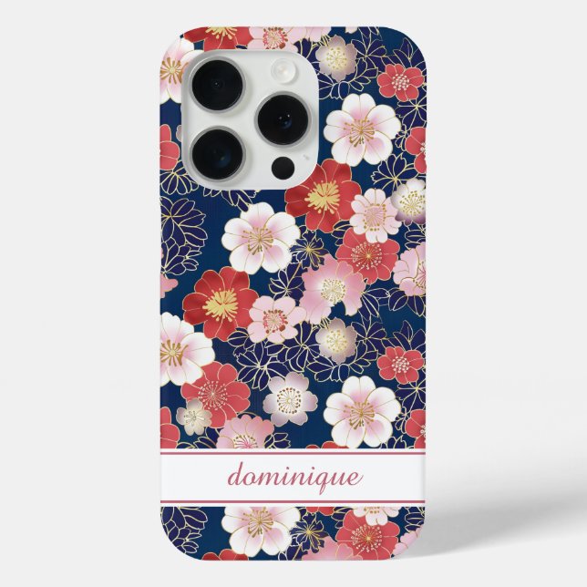 Coques Case-Mate iPhone Motif floral rose japonais monogrammé (Verso)