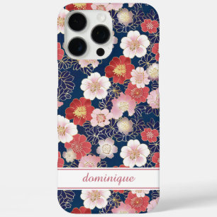 Coque iPhone 16 Pro Max Motif floral rose japonais monogrammé