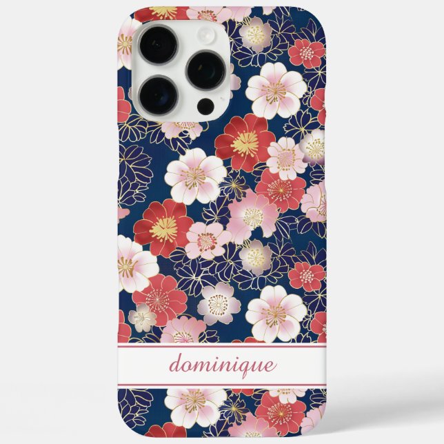 Coques Case-Mate iPhone Motif floral rose japonais monogrammé (Verso)