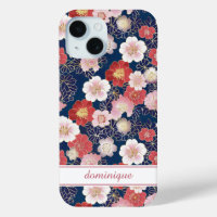 Motif Floral Rose Japonais Monogrammé