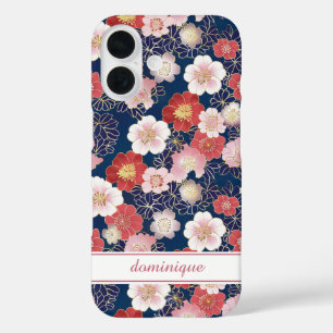 Coque Pour iPhone 16 Motif floral rose japonais monogrammé