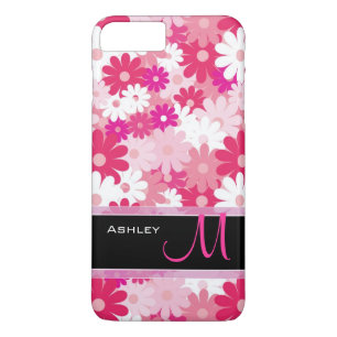 Coque iPhone 8 Plus/7 Plus Motif floral rose moderne Monogramme Fleurs de mar