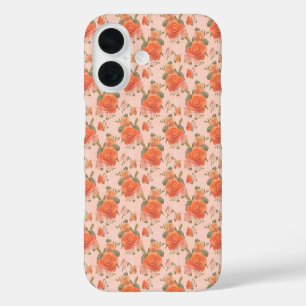 Coque Pour iPhone 16  motif floral rose orange rose mariage printemps
