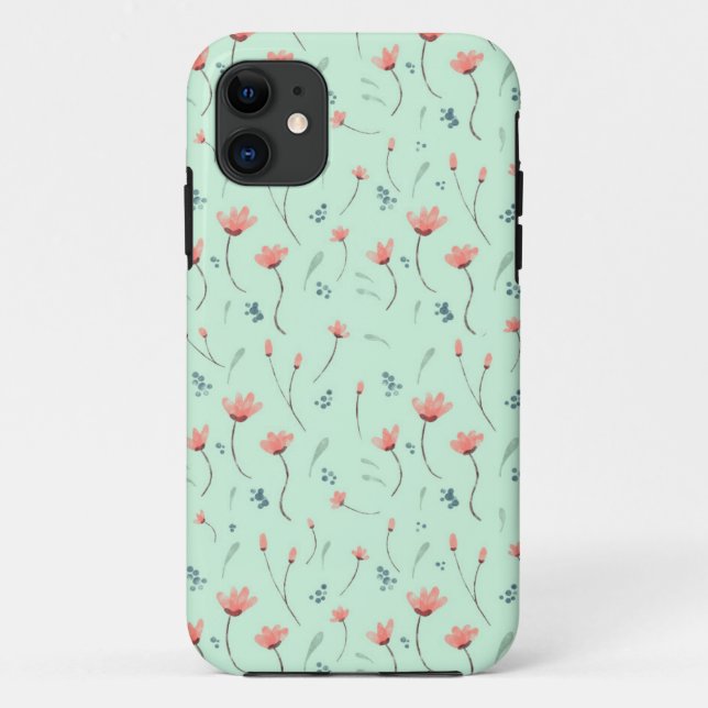 Coques Case-Mate iPhone motif floral rose sur le vert menthe (Dos)