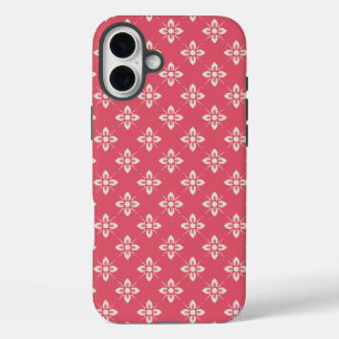 Coque Pour iPhone 16 Plus Motif floral rose vibrant avec fleurs géométriques
