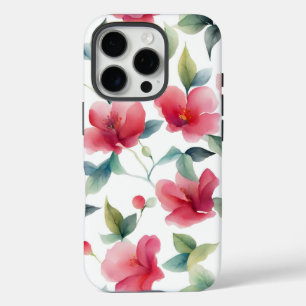 Coque iPhone 16 Pro Motif floral rouge foncé