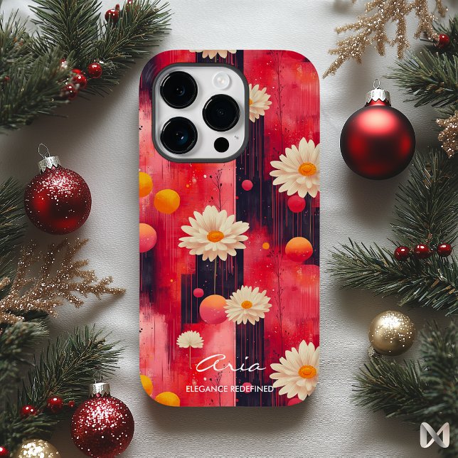 Coques Case-Mate iPhone Motif floral rouge gras avec citation de nom (Créateur téléchargé)