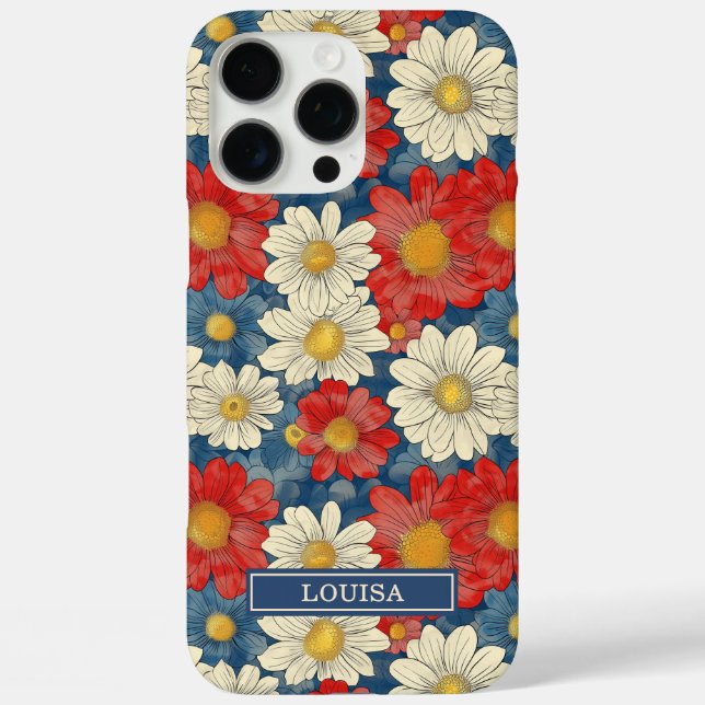 Coques Case-Mate iPhone Motif floral rouge japonais monogrammé (Verso)