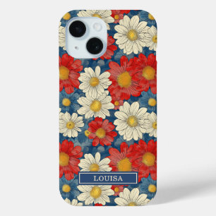 Coque Case-Mate iPhone Motif floral rouge japonais monogrammé