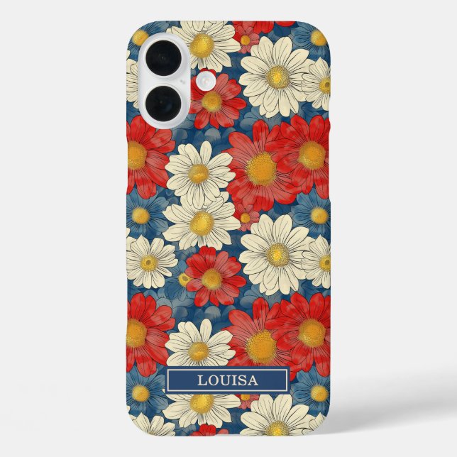 Coques Case-Mate iPhone Motif floral rouge japonais monogrammé (Verso)