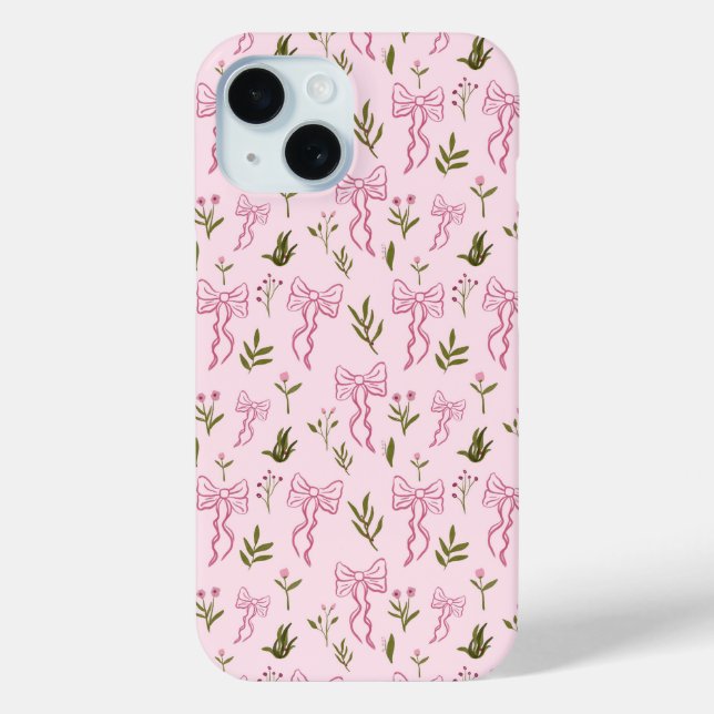 Coques Case-Mate iPhone Motif floral sans couture avec ruban rose mignon (Verso)
