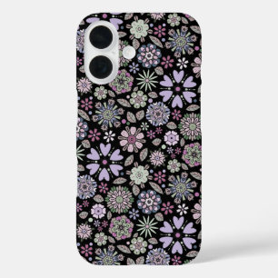 Coque Pour iPhone 16 Motif floral sans couture rose violet pastel rétro