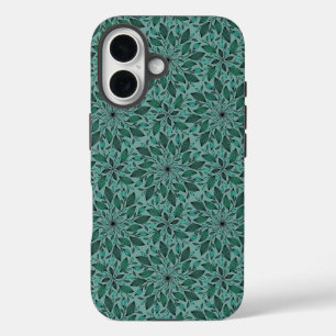 Coque Pour iPhone 16 Motif floral sarcelle élégant avec mandala de feui