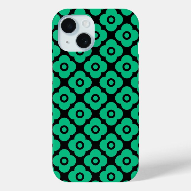 Coques Case-Mate iPhone Motif floral simple vert et blanc rétro (Verso)