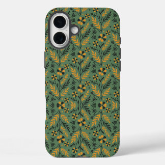 Coque Pour iPhone 16 Plus Motif floral stylisé orange et noir de botanique