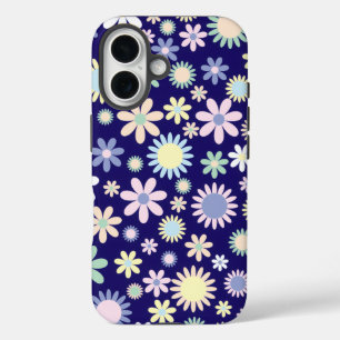 Coque Pour iPhone 16 Motif floral sur fond bleu