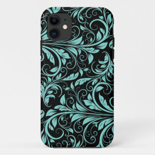 Case-Mate iPhone Case Motif floral turquoise élégant de damassé bleue