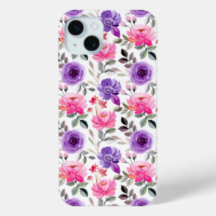Coque Case-Mate iPhone Motif floral vibrant à l'aquarelle en rose et viol