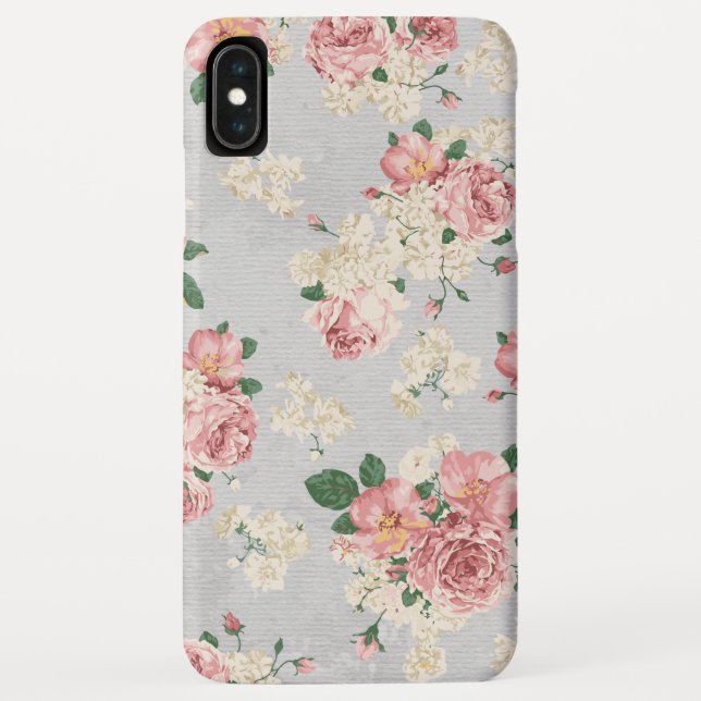 Coques Case-Mate iPhone Motif floral vinage texture grise (Dos)