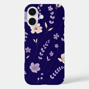 Coque Pour iPhone 16 Motif floral violet et beige élégant