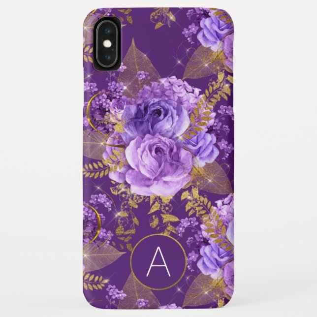 Coques Case-Mate iPhone Motif floral violet et or à huile (Dos)