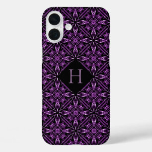 Coques iPhone 16 Plus Motif fractal violet victorien initial personnalis