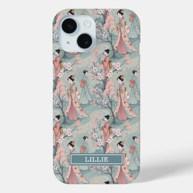 Coques Case-Mate iPhone Motif Geisha Sakura Japonais Monogrammé (Verso)