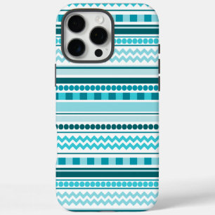 Coque iPhone 16 Pro Max Motif géométrique à rayures bleu turquoise
