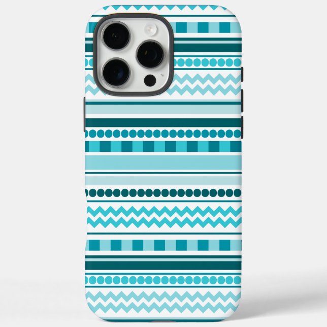 Coques Case-Mate iPhone Motif géométrique à rayures bleu turquoise (Verso)