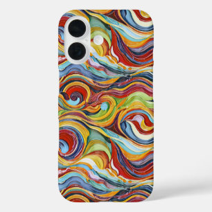 Coque Pour iPhone 16 Motif géométrique abstrait 39 avec des lignes ondu