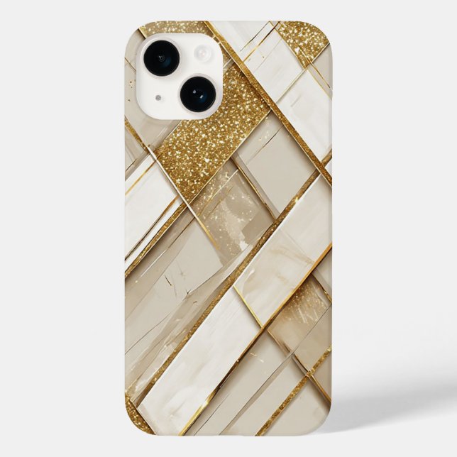Coques Case-Mate iPhone Motif géométrique abstrait or et beige (Verso)