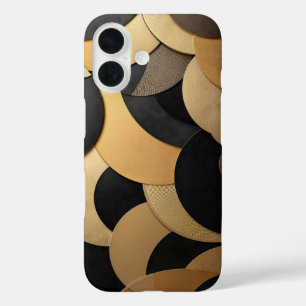Coque Pour iPhone 16 Motif géométrique Abstrait or et noir