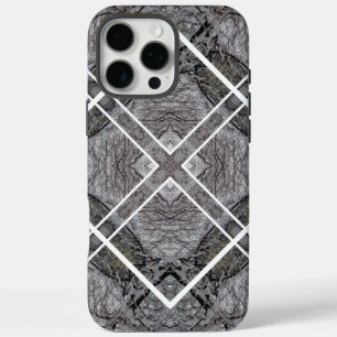 Coque iPhone 16 Pro Max Motif géométrique avec arbres enneigés d'hiver